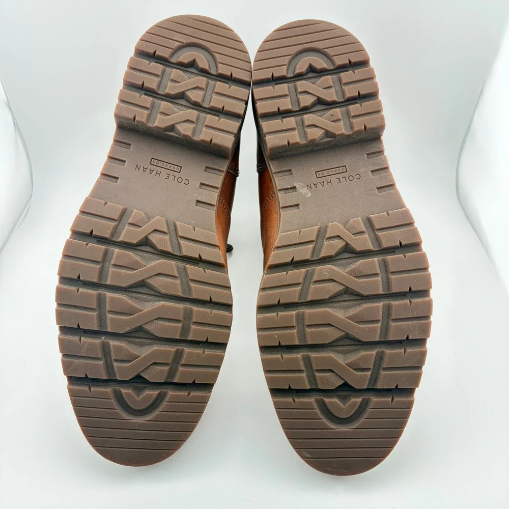 Cole Haan Combat Boots Mens 10 Tan Leather Grand.OS Lace Up Lug Sole